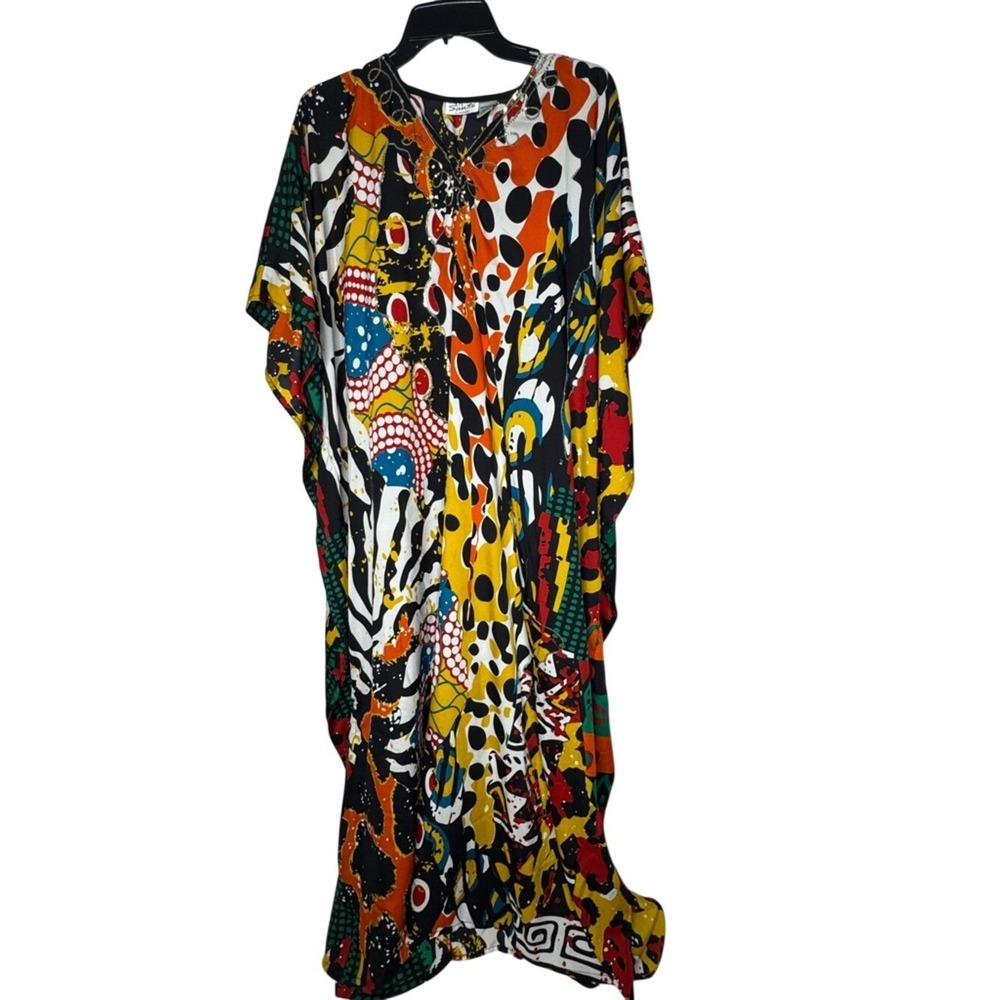 Sante Women Maxi Kaftan MuMu Resort Multi Print Sequin Cruise Maximalist Lounge